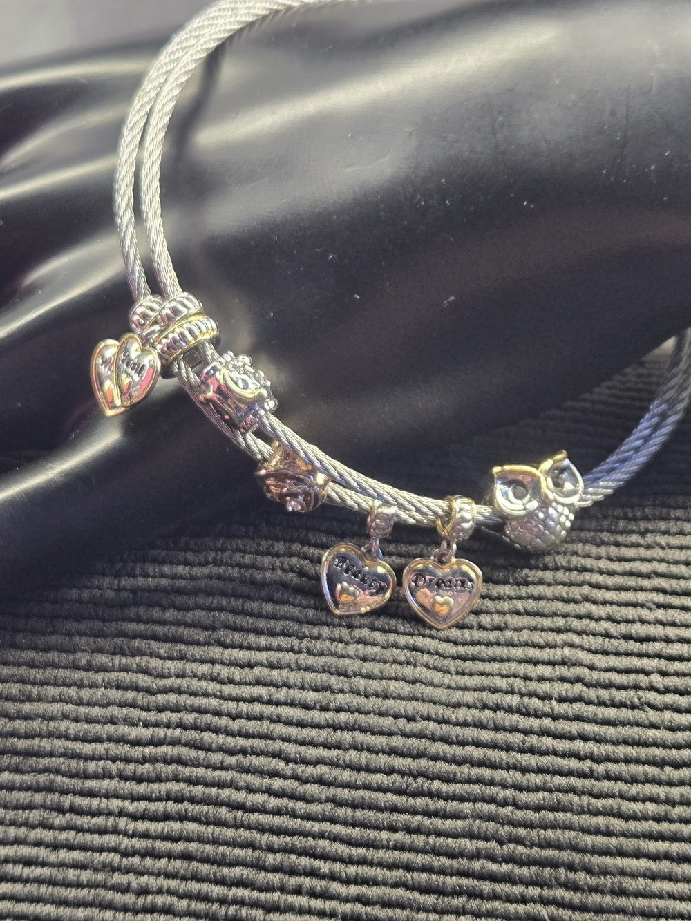 Owl Charm Cable Bangle Bracelet Faith Wisdom Dreams Beauty 7.75"